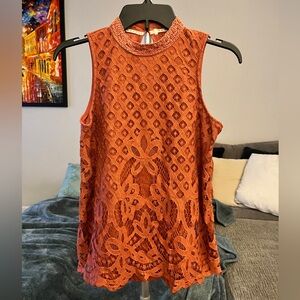 Sleeveless Lace Top - Orange